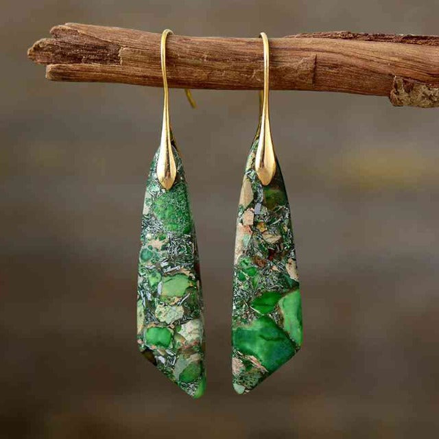 14K Décor Stone Dangle Earrings
