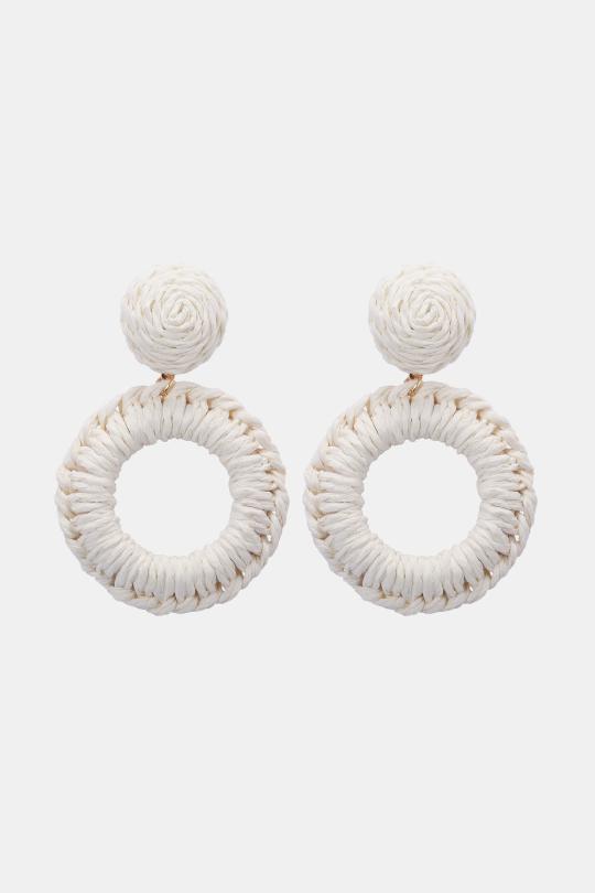 Round Dangle Raffia Palm Fiber Earrings