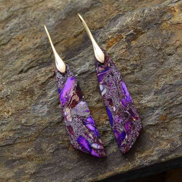 14K Décor Stone Dangle Earrings
