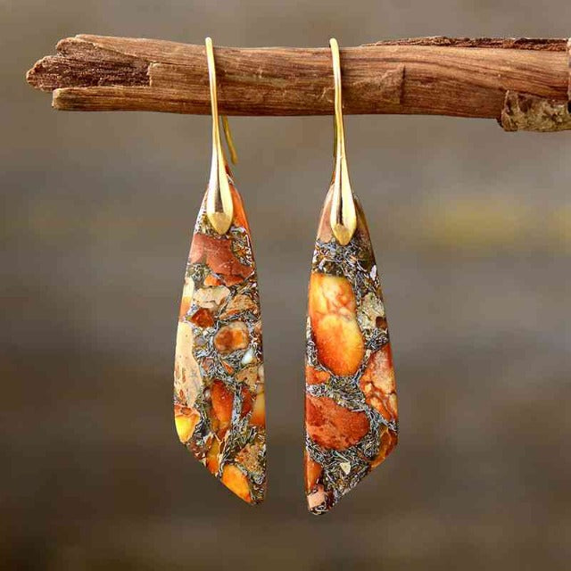 14K Décor Stone Dangle Earrings