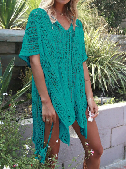 Tasseled Cutout V-Neck Cover-Up