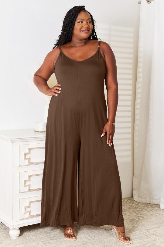 Soft Spaghetti Strap Wide Leg Jumpsuit