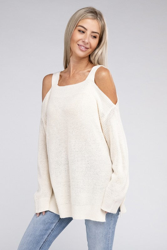 Women's Long Open Shoulder Ribbed Sweater