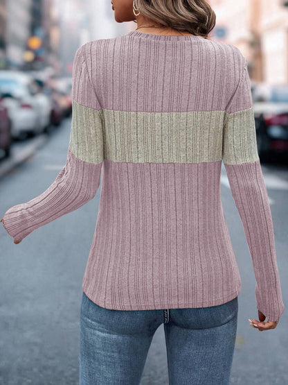 Blusa de manga larga con cuello redondo y bloques de color