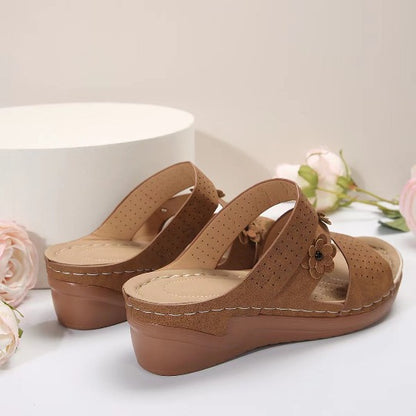 Flower Design Suede Wedge Sandals