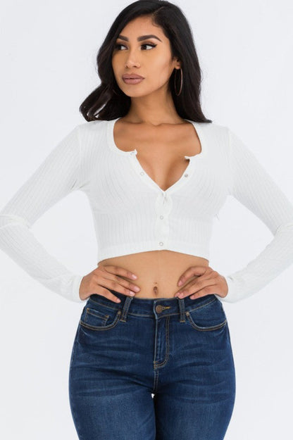 Long Sleeve Snap Button Down Crop Top