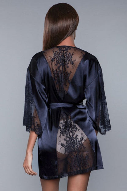 1 bata de noche de encaje satinado tipo kimono suave