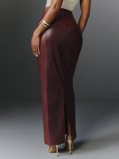 Vesper Merlot Faux Leather Maxi Skirt