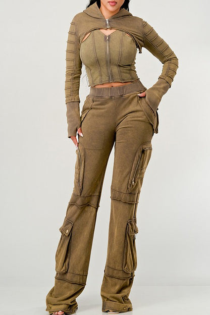 Women's Vintage Washed 3 Piece Cargo Set