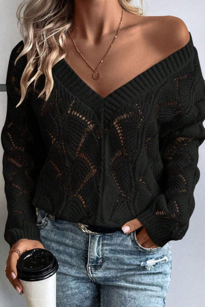Women's Stitchwork V-Neck Long Sleeve Sweater