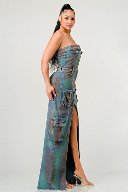 Monarch Strapless Denim Maxi Dress