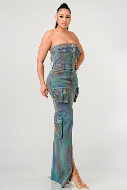 Monarch Strapless Denim Maxi Dress