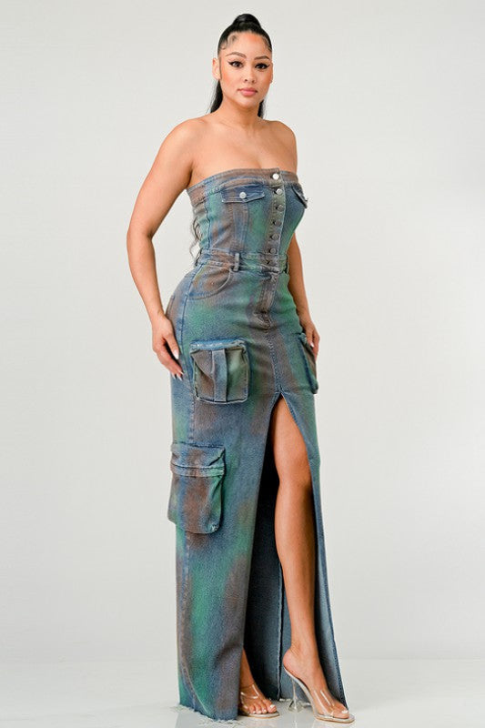 Monarch Strapless Denim Maxi Dress
