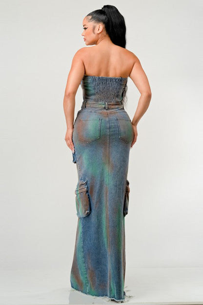 Monarch Strapless Denim Maxi Dress