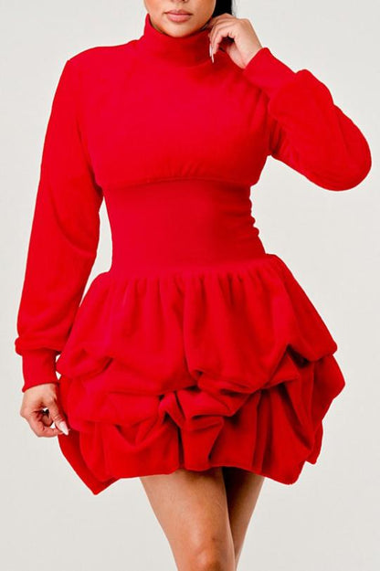 Women's Mock Neck Ruffled Mini Dress