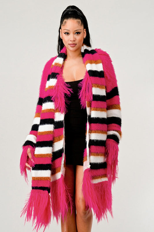 Winter Blush Fuzzy Striped Sweater