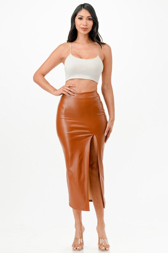 Women's Long PU Leather Pencil Skirt