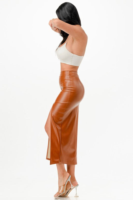 Women's Long PU Leather Pencil Skirt