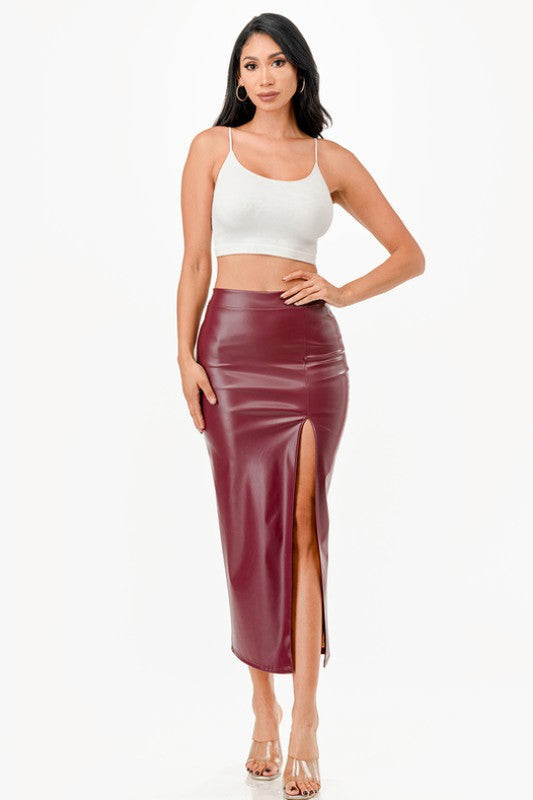 Women's Long PU Leather Pencil Skirt