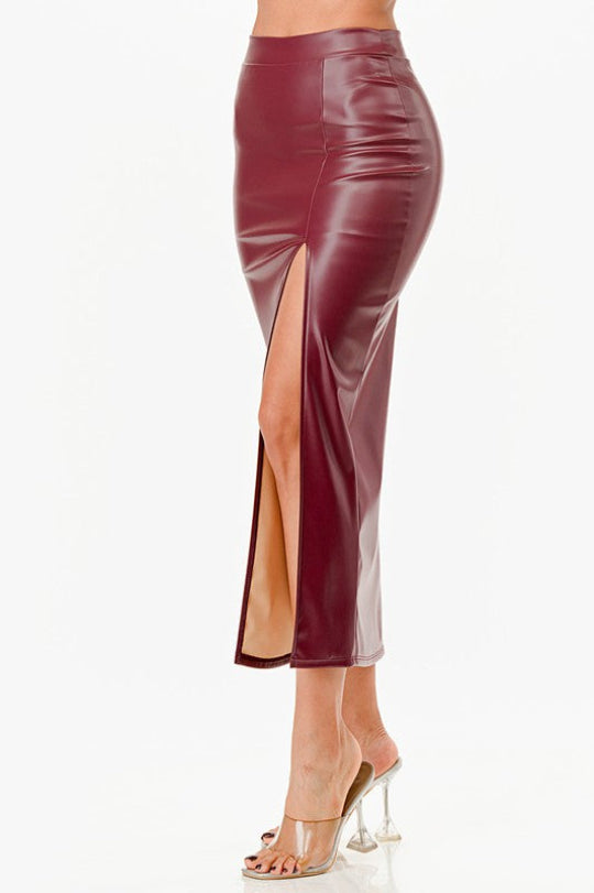 Women's Long PU Leather Pencil Skirt