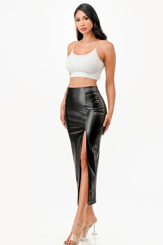 Women's Long PU Leather Pencil Skirt