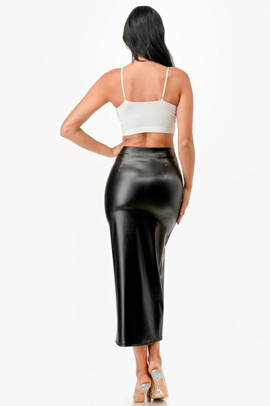Women's Long PU Leather Pencil Skirt