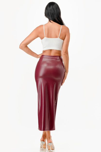 Women's Long PU Leather Pencil Skirt