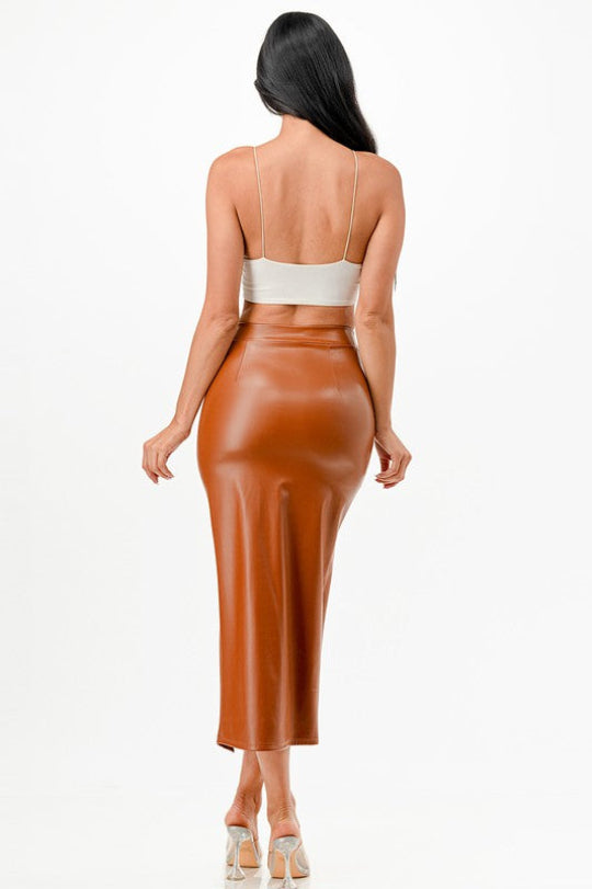 Women's Long PU Leather Pencil Skirt