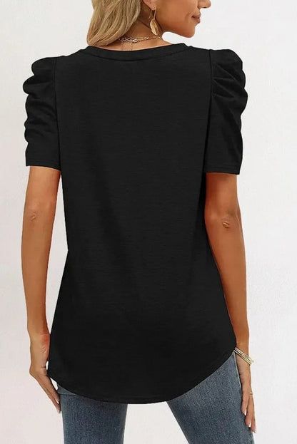 Puff Sleeve V Neck T-Shirt