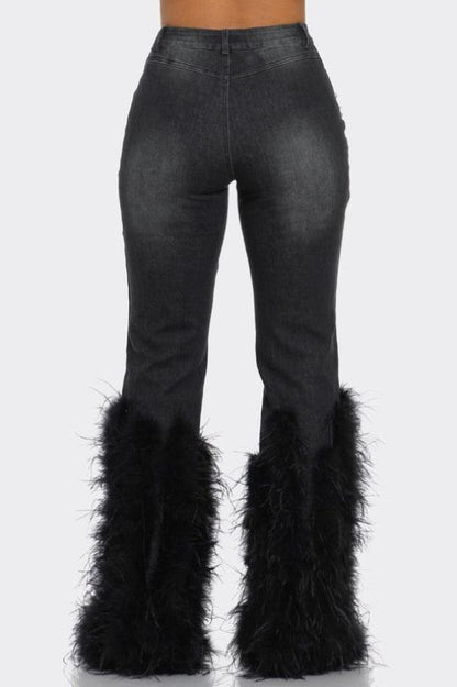 Feather Detail Pearl Embellished Jeans