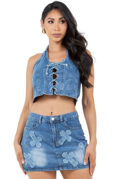 Urban Denim Two Piece Skirt Set