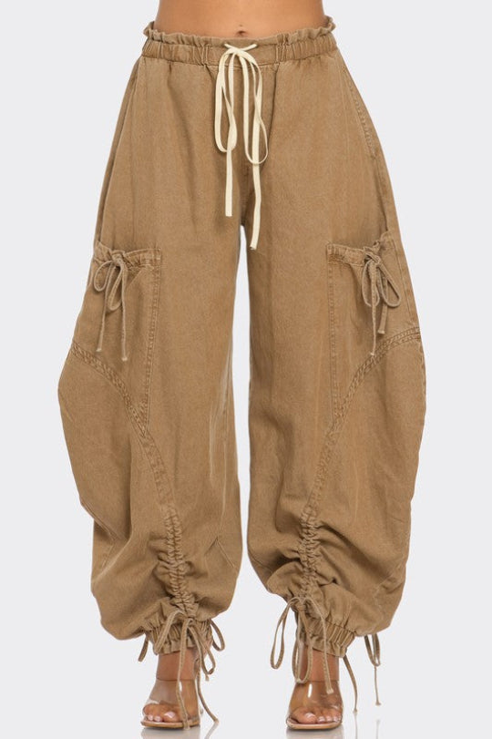 Plus Size Urban Chic Drawstring Denim Cargo Pants