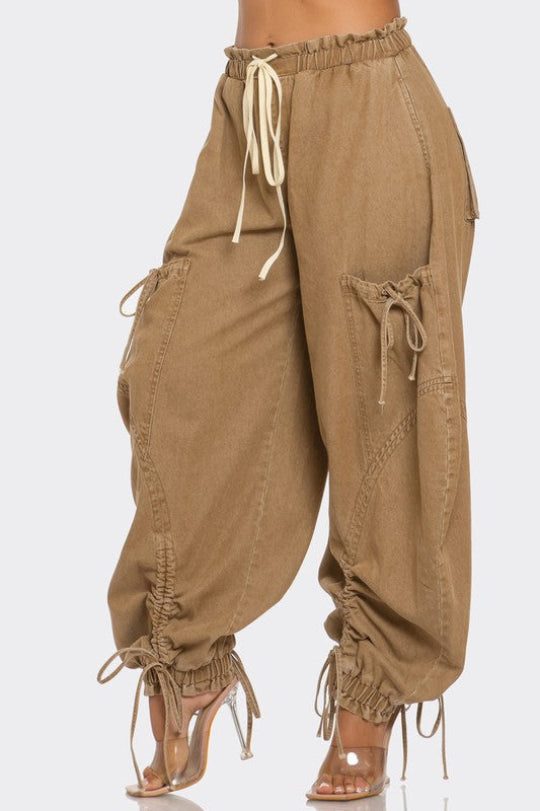 Plus Size Urban Chic Drawstring Denim Cargo Pants