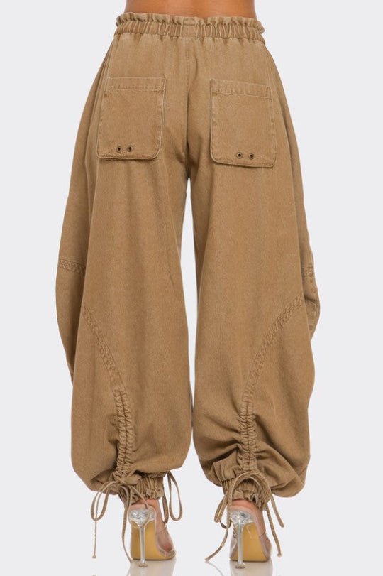 Plus Size Urban Chic Drawstring Denim Cargo Pants
