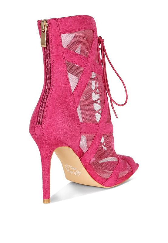 Mesh Lace-Up Criss Cross Ankle Boots
