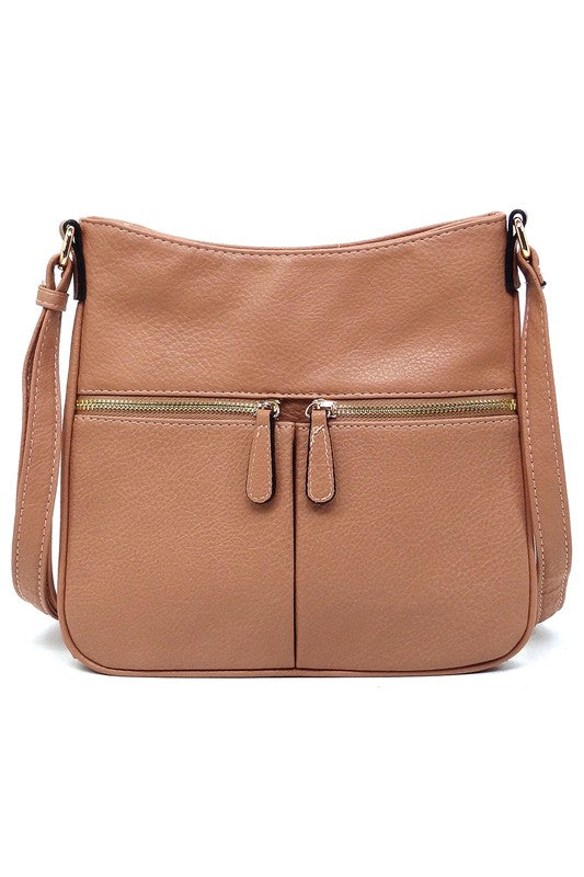 Bolso bandolera con cremallera y borlas en la parte delantera