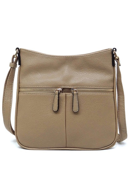 Bolso bandolera con cremallera y borlas en la parte delantera