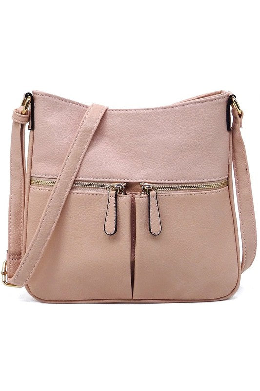 Bolso bandolera con cremallera y borlas en la parte delantera