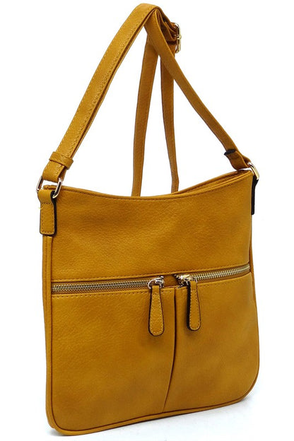 Bolso bandolera con cremallera y borlas en la parte delantera