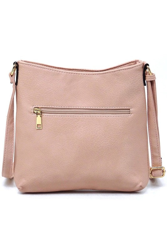 Bolso bandolera con cremallera y borlas en la parte delantera
