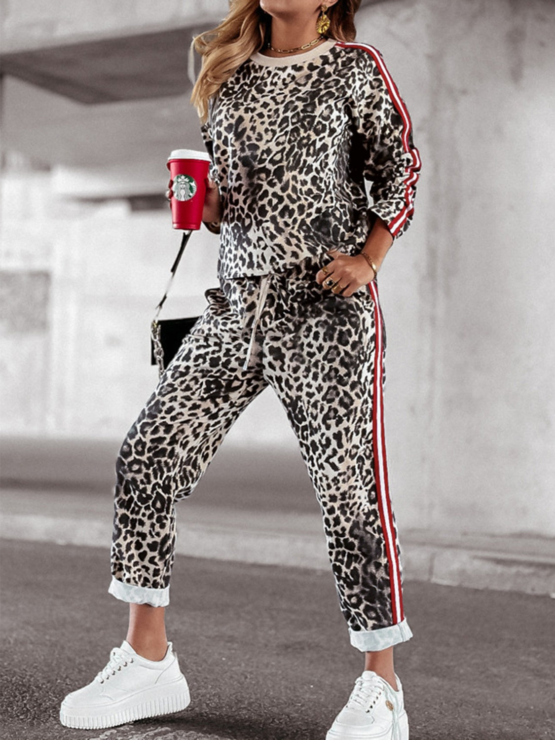 Round Neck Long Sleeve Top and Jogger Set
