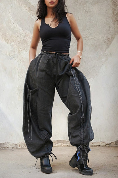 Relaxed Cargo Denim Pants