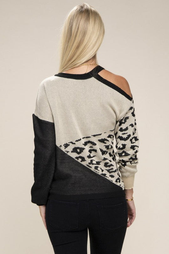 Women's Cross Block Leopard Print Sweater