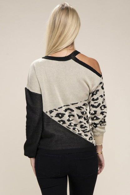 Women's Cross Block Leopard Print Sweater