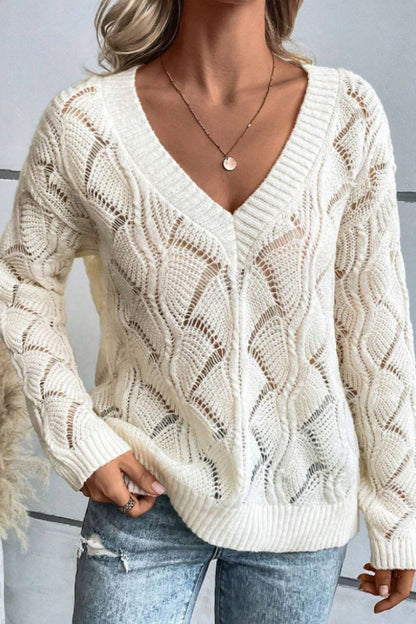 Women's Stitchwork V-Neck Long Sleeve Sweater