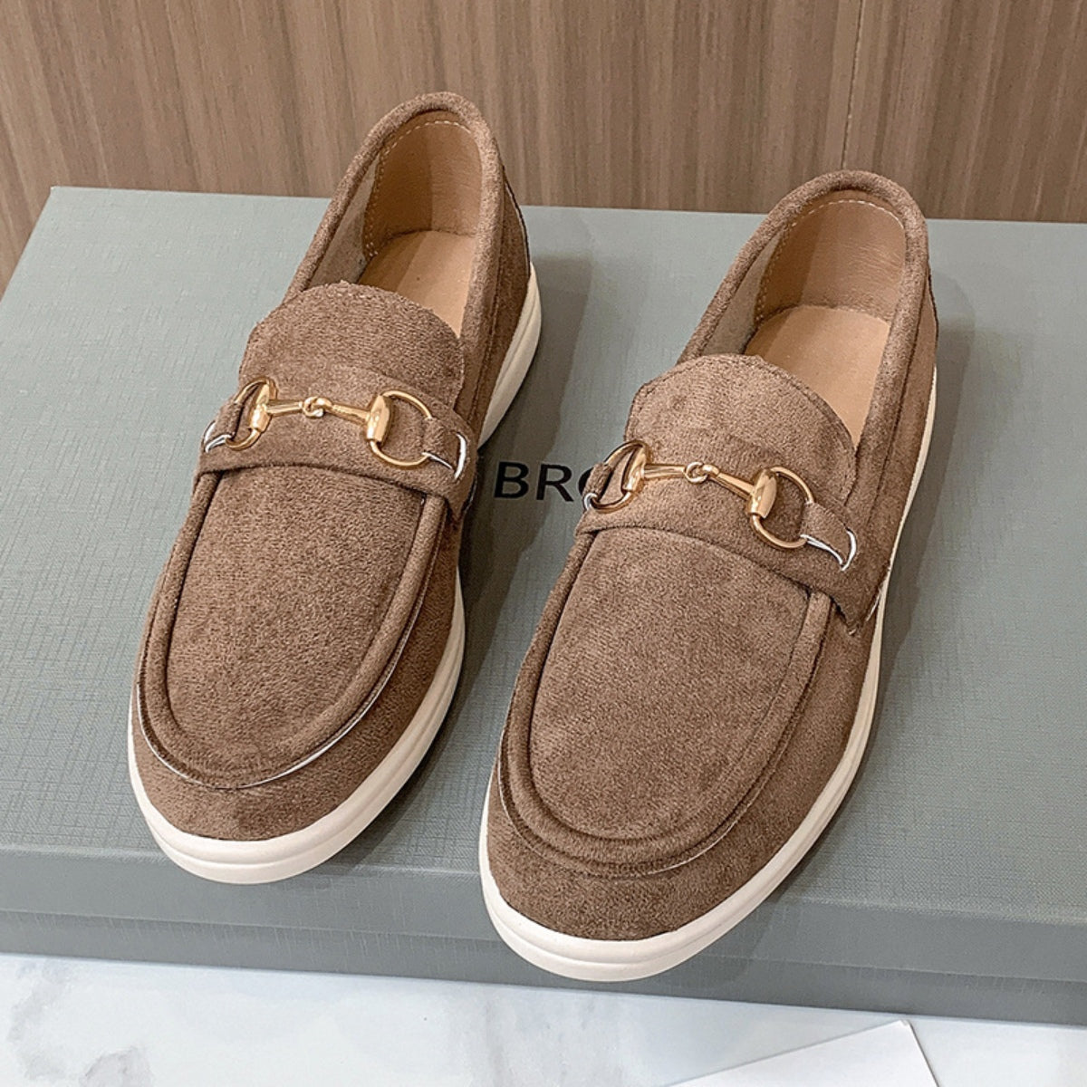 1 mocasines casuales de ante con hebilla de PU para mujer