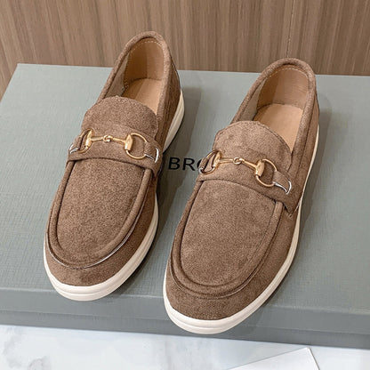 1 mocasines casuales de ante con hebilla de PU para mujer