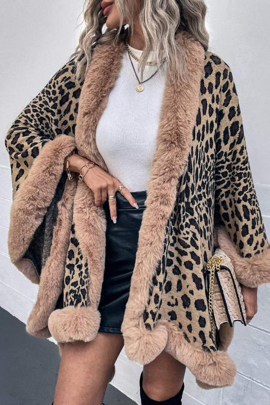 Women's Leopard Open Front Poncho