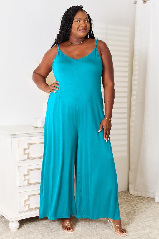 Soft Spaghetti Strap Wide Leg Jumpsuit