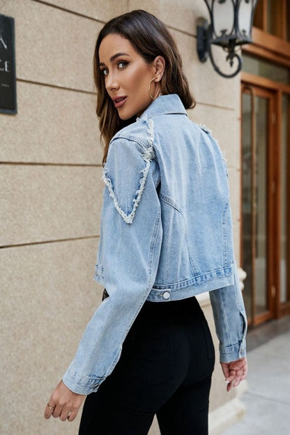 Cropped Collared Denim Jacket